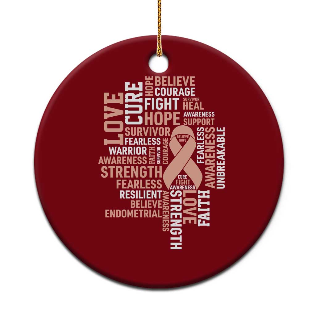 Endometrial Cancer Awareness Ceramic Ornament Warrior Survivor Peach Ribbon