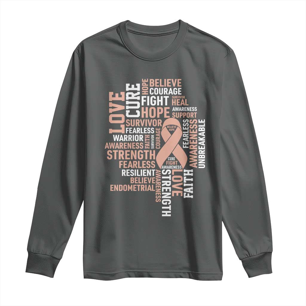 Endometrial Cancer Awareness Long Sleeve Shirt Warrior Survivor Peach Ribbon