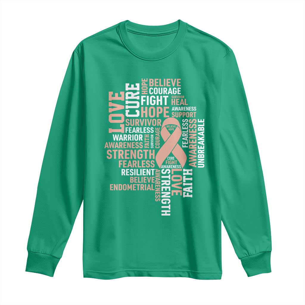 Endometrial Cancer Awareness Long Sleeve Shirt Warrior Survivor Peach Ribbon