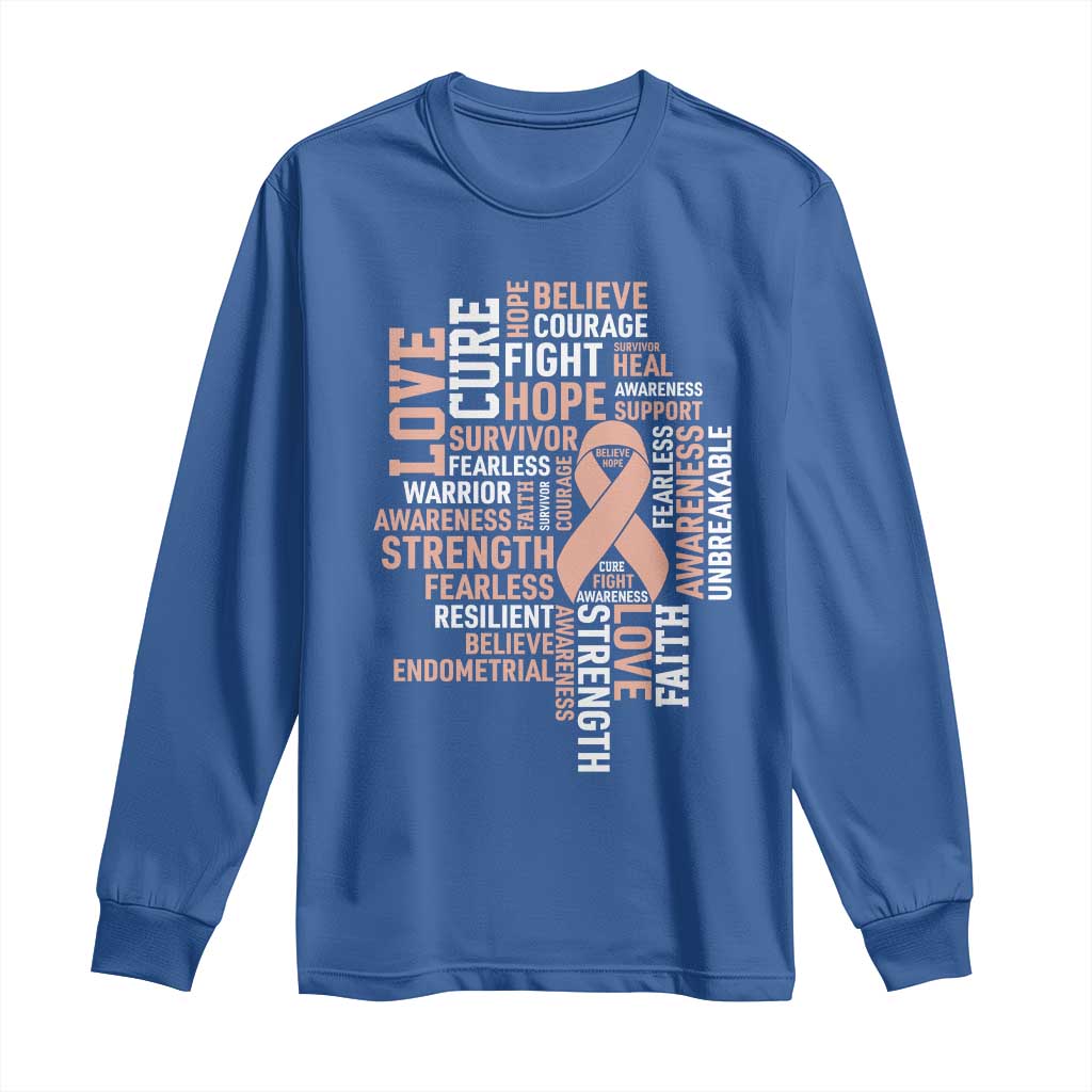 Endometrial Cancer Awareness Long Sleeve Shirt Warrior Survivor Peach Ribbon