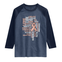 Endometrial Cancer Awareness Raglan Shirt Warrior Survivor Peach Ribbon