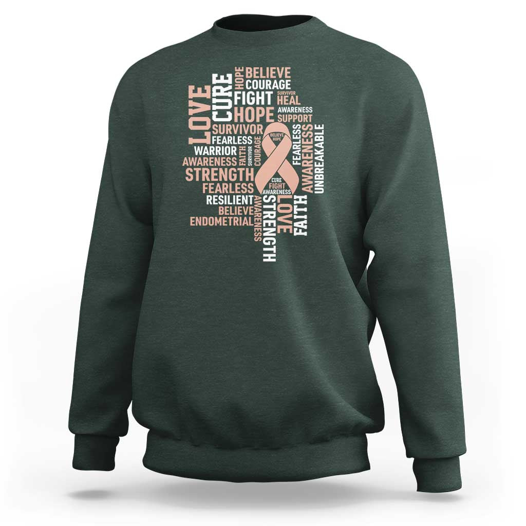 Endometrial Cancer Awareness Sweatshirt Warrior Survivor Peach Ribbon