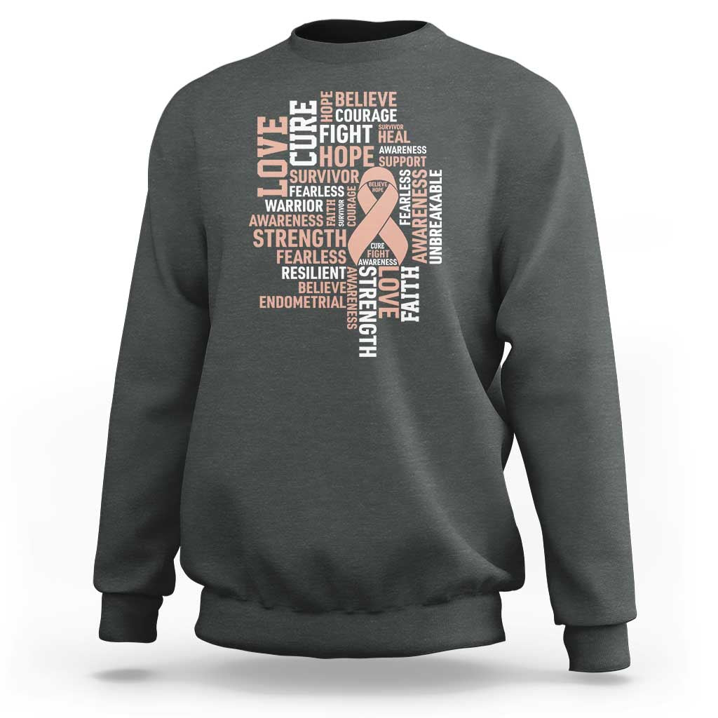 Endometrial Cancer Awareness Sweatshirt Warrior Survivor Peach Ribbon