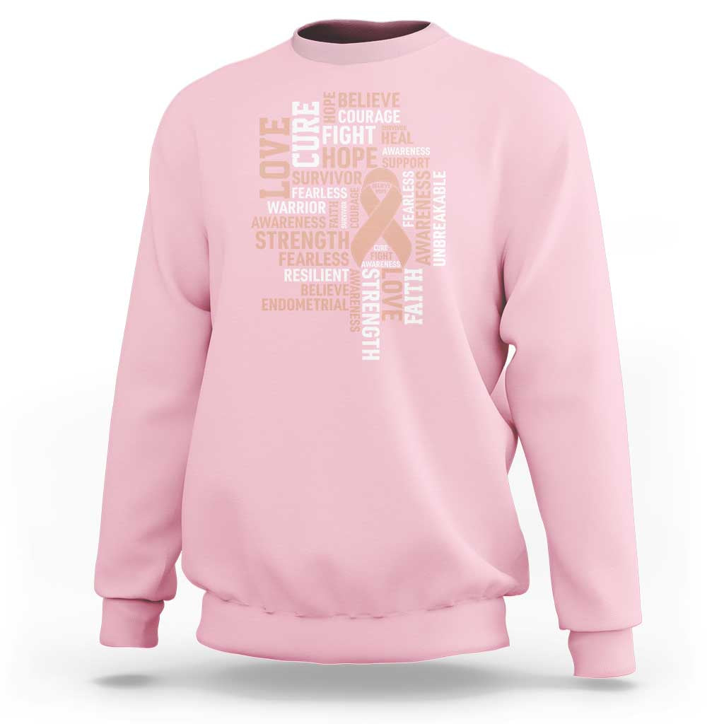 Endometrial Cancer Awareness Sweatshirt Warrior Survivor Peach Ribbon