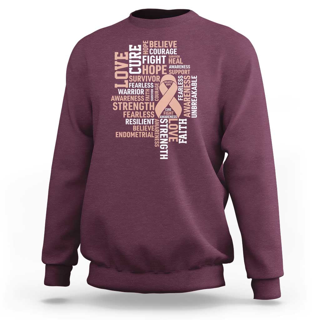 Endometrial Cancer Awareness Sweatshirt Warrior Survivor Peach Ribbon