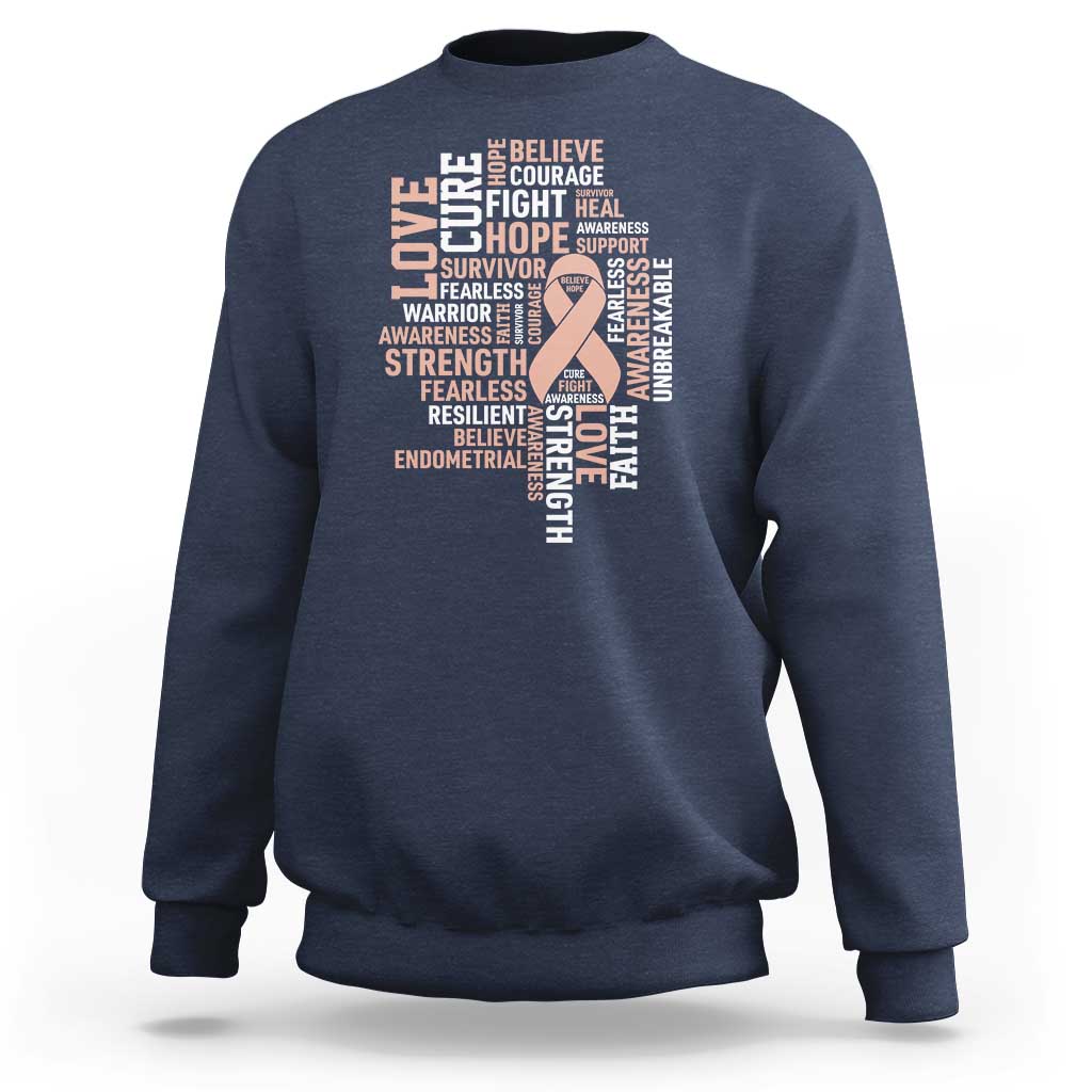 Endometrial Cancer Awareness Sweatshirt Warrior Survivor Peach Ribbon