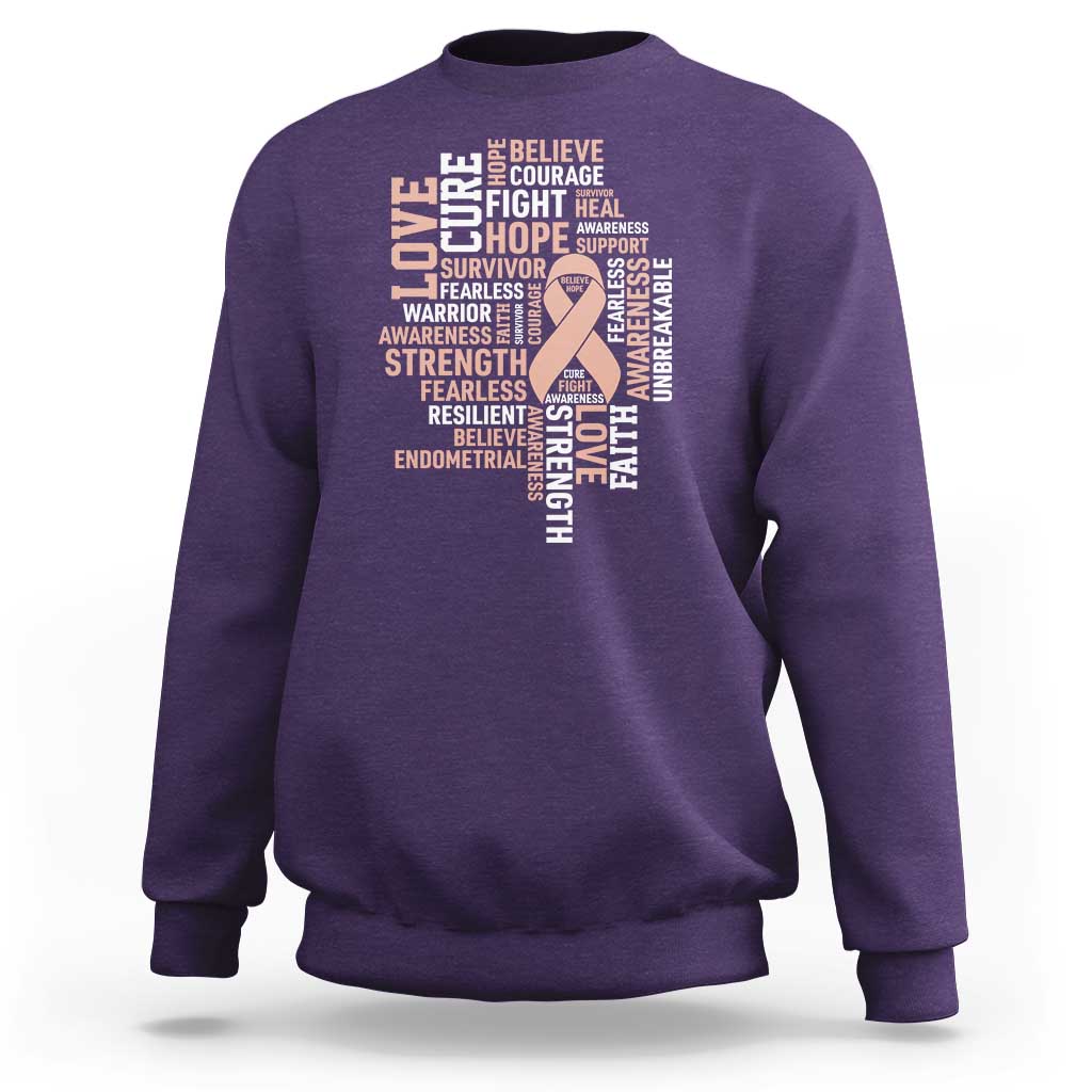Endometrial Cancer Awareness Sweatshirt Warrior Survivor Peach Ribbon