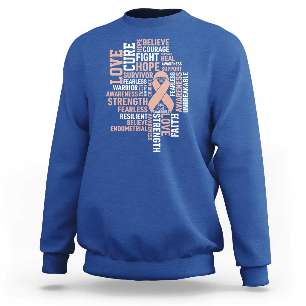 Endometrial Cancer Awareness Sweatshirt Warrior Survivor Peach Ribbon