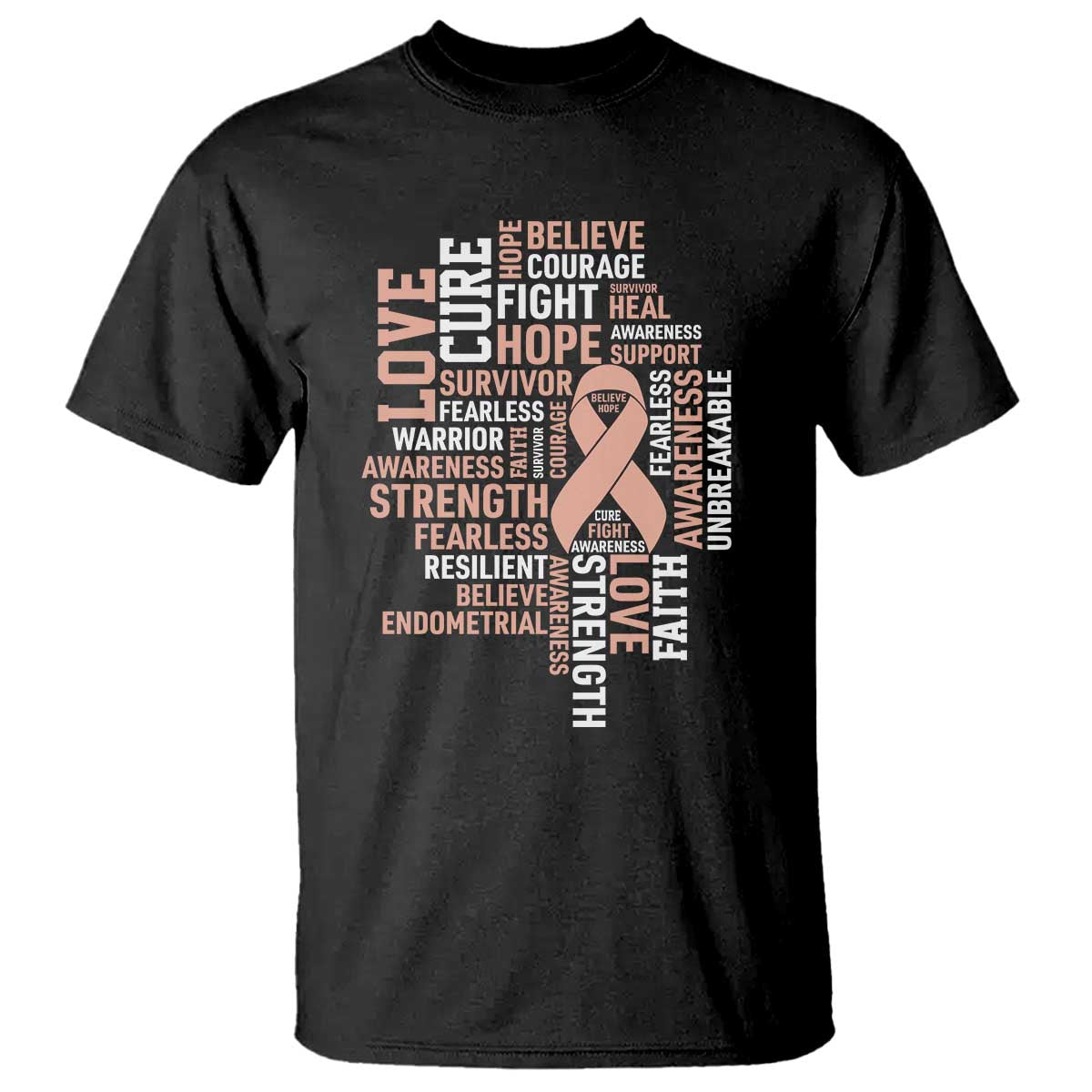 Endometrial Cancer Awareness T Shirt Warrior Survivor Peach Ribbon