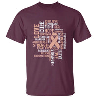 Endometrial Cancer Awareness T Shirt Warrior Survivor Peach Ribbon