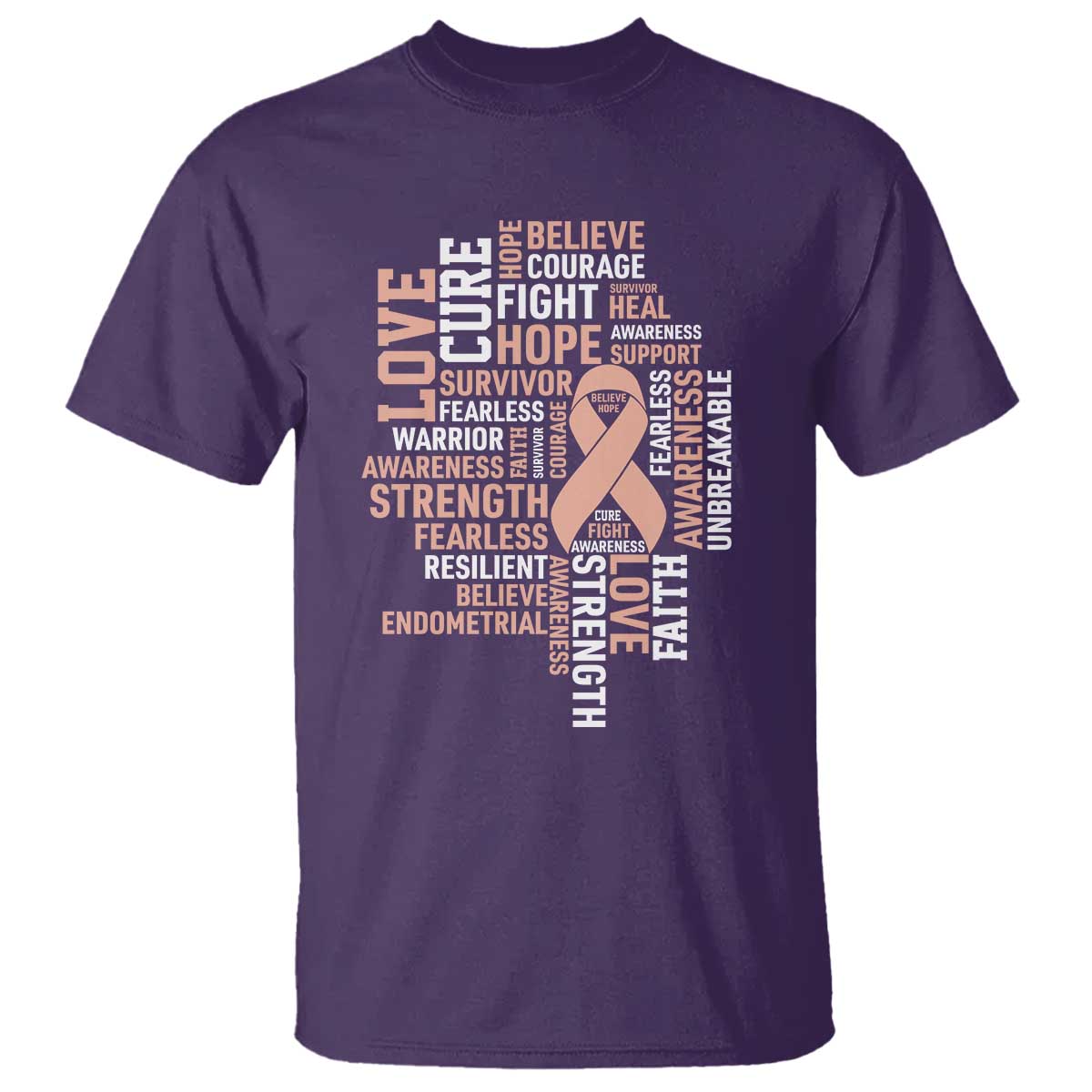 Endometrial Cancer Awareness T Shirt Warrior Survivor Peach Ribbon