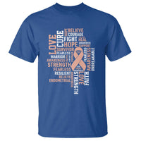 Endometrial Cancer Awareness T Shirt Warrior Survivor Peach Ribbon