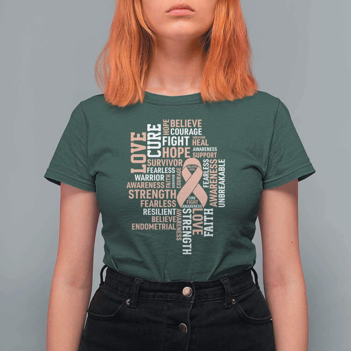 Endometrial Cancer Awareness T Shirt For Women Warrior Survivor Peach Ribbon