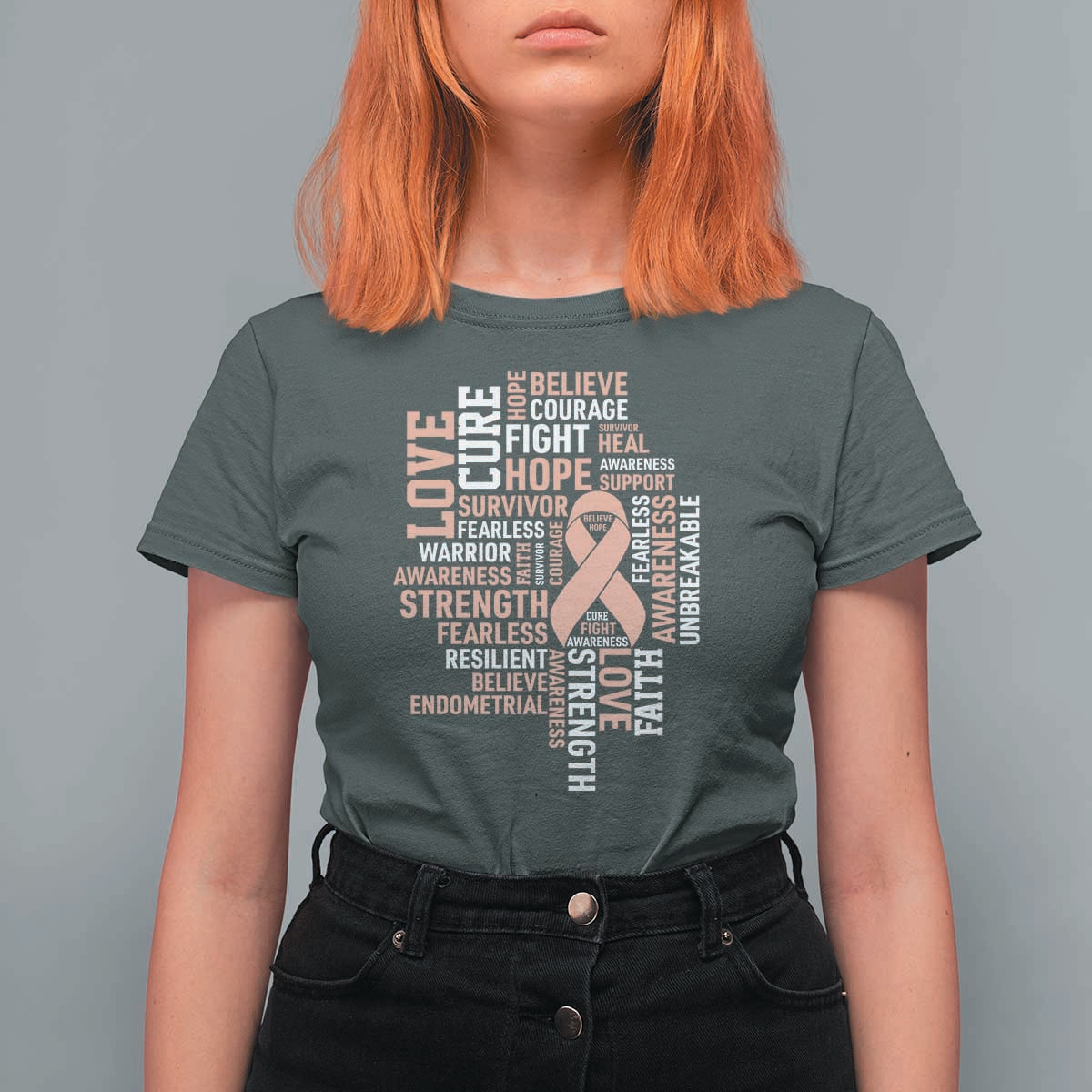 Endometrial Cancer Awareness T Shirt For Women Warrior Survivor Peach Ribbon