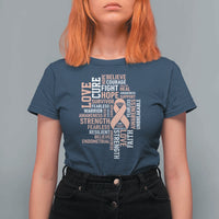 Endometrial Cancer Awareness T Shirt For Women Warrior Survivor Peach Ribbon