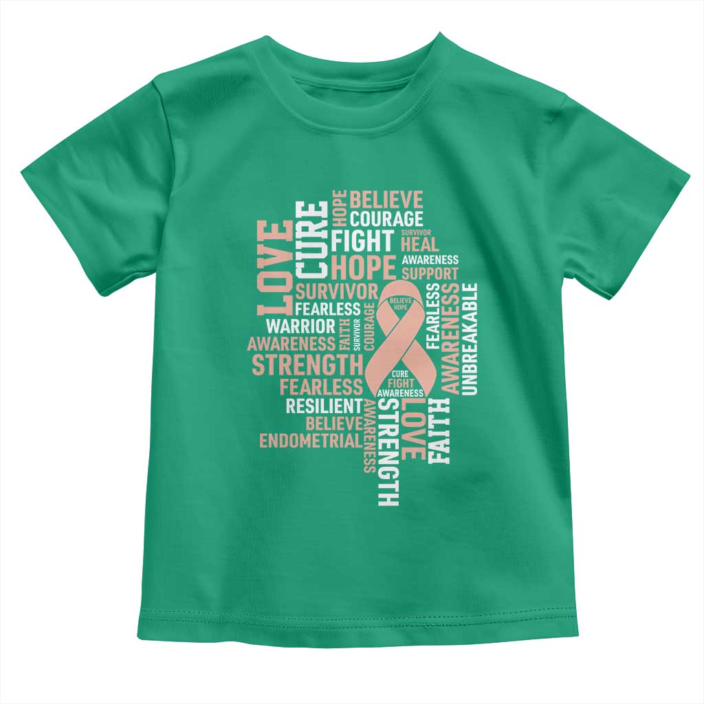Endometrial Cancer Awareness Toddler T Shirt Warrior Survivor Peach Ribbon