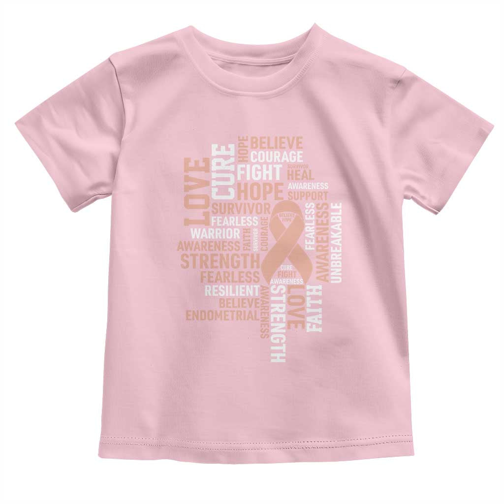 Endometrial Cancer Awareness Toddler T Shirt Warrior Survivor Peach Ribbon