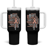 Endometrial Cancer Awareness Tumbler With Handle Warrior Survivor Peach Ribbon