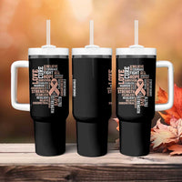 Endometrial Cancer Awareness Tumbler With Handle Warrior Survivor Peach Ribbon