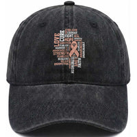 Endometrial Cancer Awareness Washed Cotton Baseball Cap Warrior Survivor Peach Ribbon