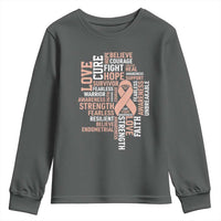 Endometrial Cancer Awareness Youth Sweatshirt Warrior Survivor Peach Ribbon