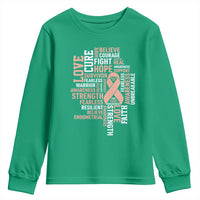 Endometrial Cancer Awareness Youth Sweatshirt Warrior Survivor Peach Ribbon