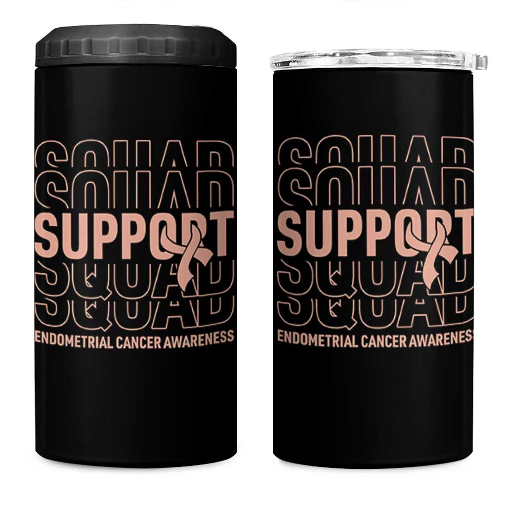 Endometrial Cancer Awareness 4 in 1 Can Cooler Tumbler Support Squad Ribbon Warrior