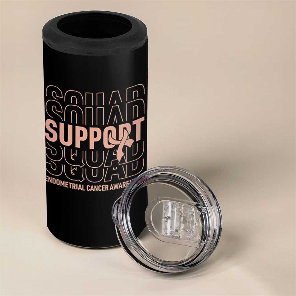 Endometrial Cancer Awareness 4 in 1 Can Cooler Tumbler Support Squad Ribbon Warrior