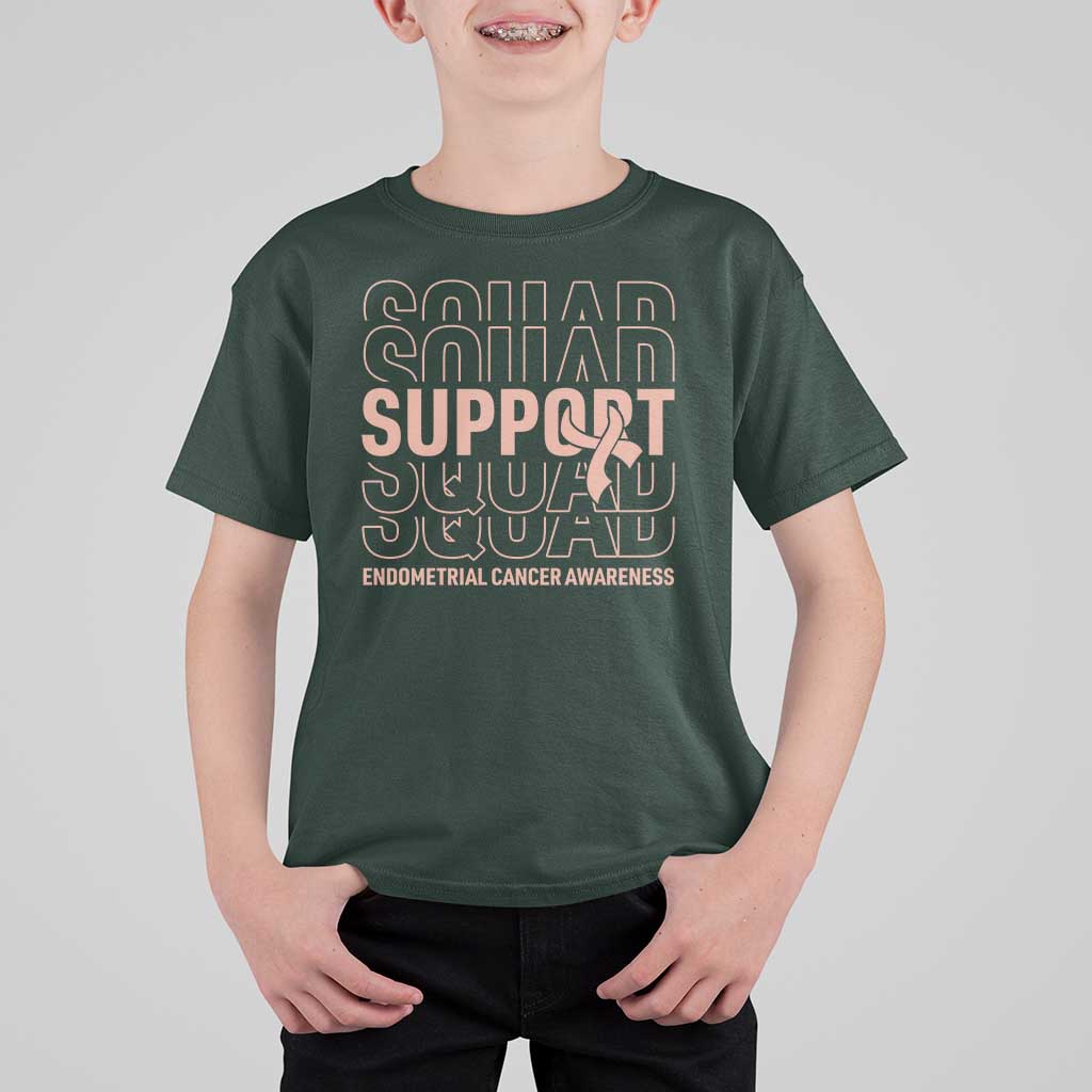 Endometrial Cancer Awareness T Shirt For Kid Support Squad Ribbon Warrior