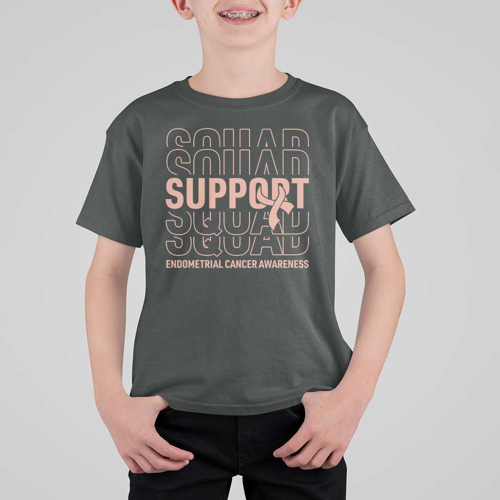 Endometrial Cancer Awareness T Shirt For Kid Support Squad Ribbon Warrior