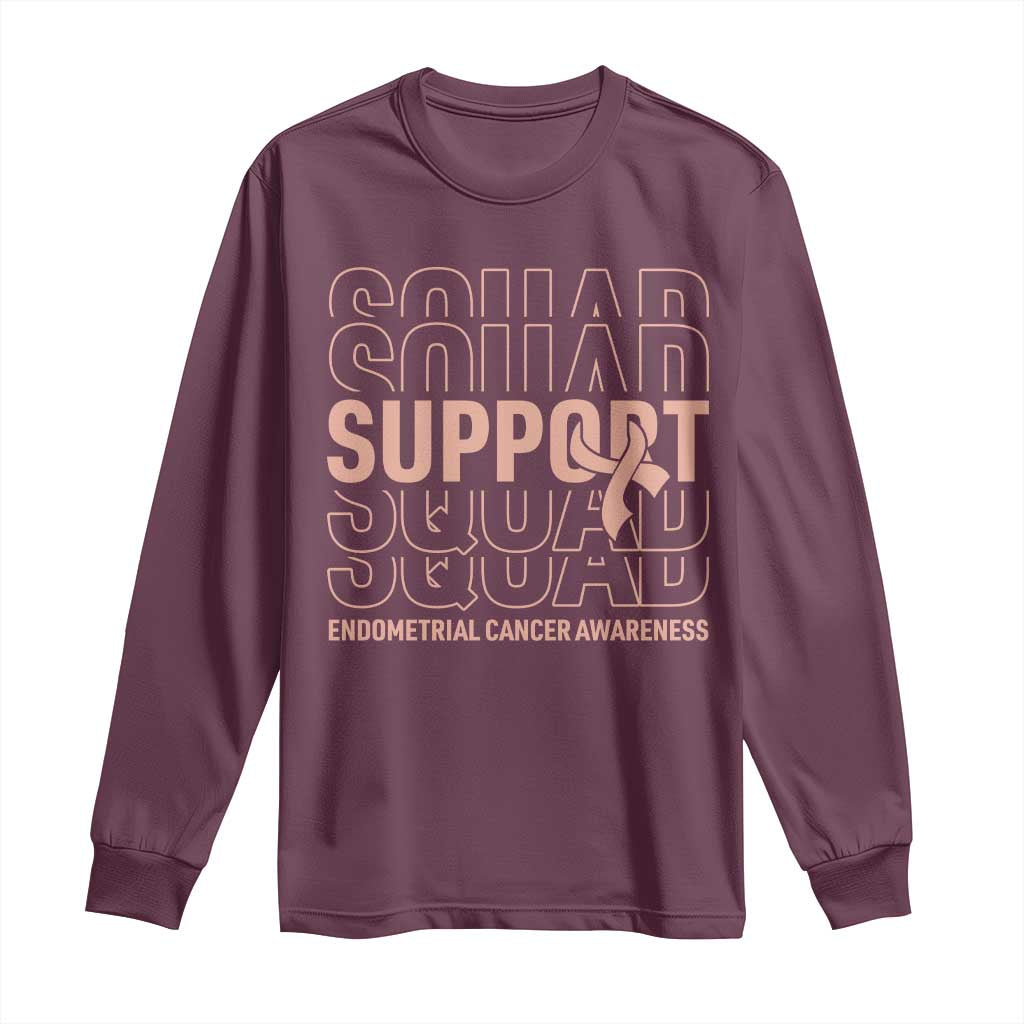 Endometrial Cancer Awareness Long Sleeve Shirt Support Squad Ribbon Warrior