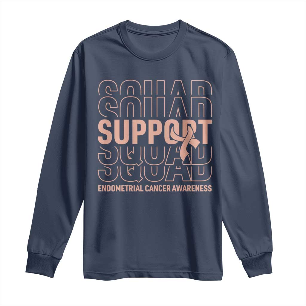 Endometrial Cancer Awareness Long Sleeve Shirt Support Squad Ribbon Warrior