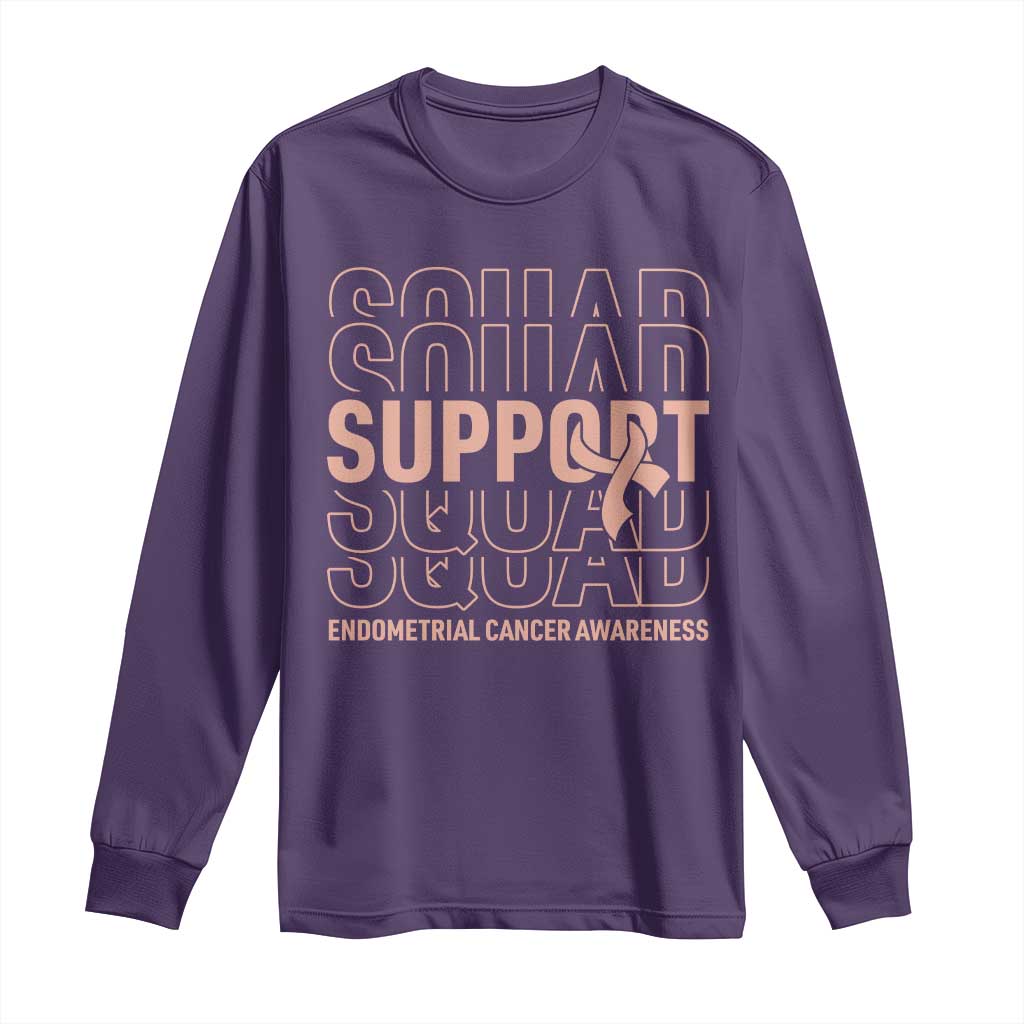 Endometrial Cancer Awareness Long Sleeve Shirt Support Squad Ribbon Warrior