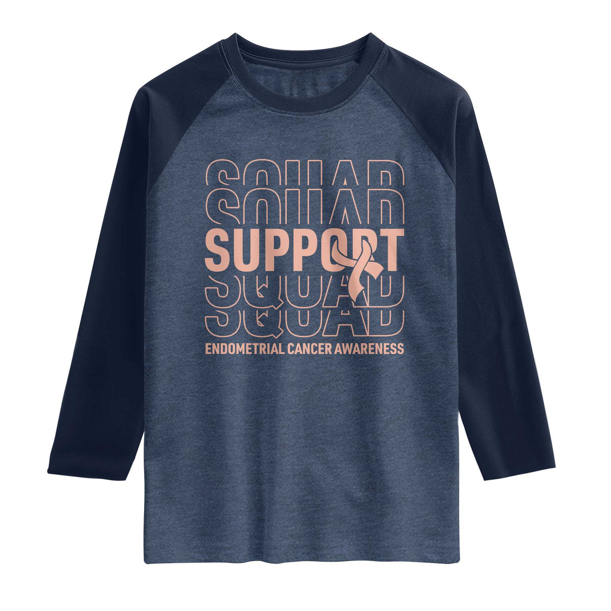 Endometrial Cancer Awareness Raglan Shirt Support Squad Ribbon Warrior