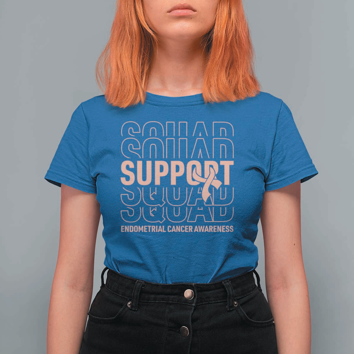 Endometrial Cancer Awareness T Shirt For Women Support Squad Ribbon Warrior