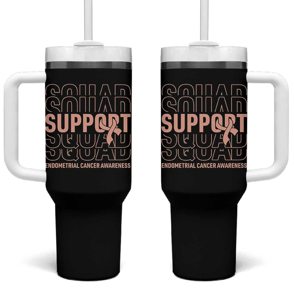 Endometrial Cancer Awareness Tumbler With Handle Support Squad Ribbon Warrior