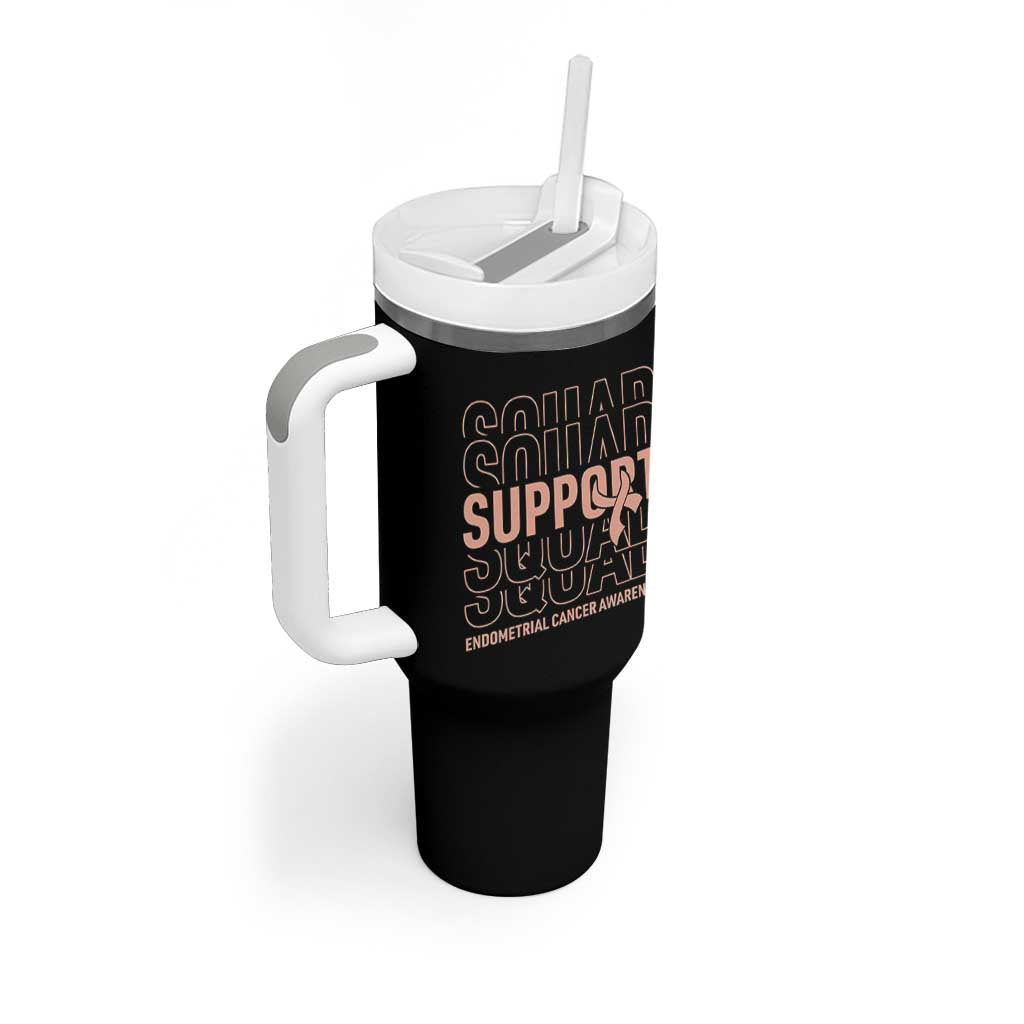 Endometrial Cancer Awareness Tumbler With Handle Support Squad Ribbon Warrior