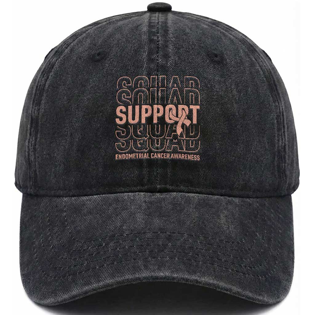 Endometrial Cancer Awareness Washed Cotton Baseball Cap Support Squad Ribbon Warrior