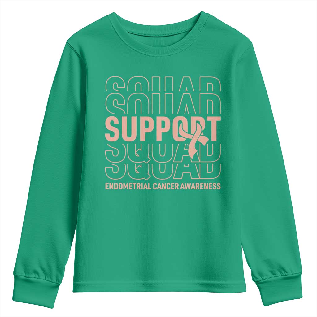 Endometrial Cancer Awareness Youth Sweatshirt Support Squad Ribbon Warrior