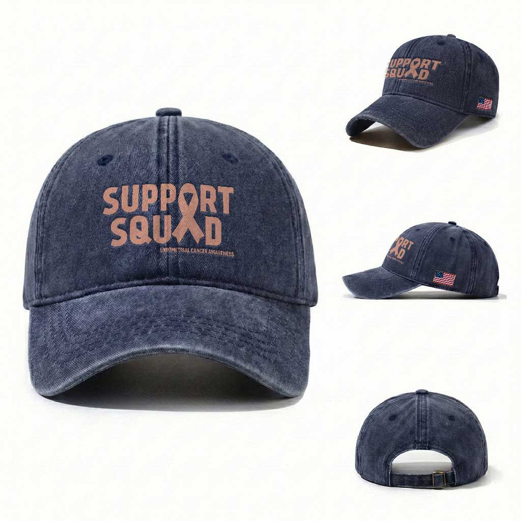 Endometrial Cancer Awareness Washed Cotton Baseball Cap Support Squad Warrior Gift