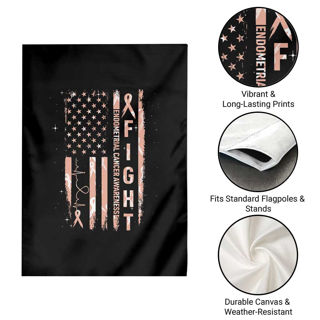 American Flag Endometrial Cancer Garden Flag Fight Together Peach Ribbon Support Squad