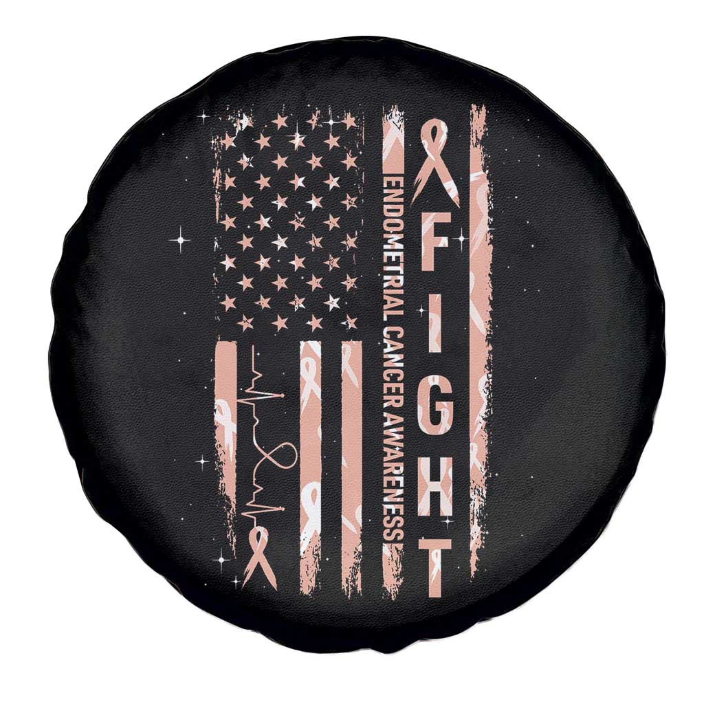 American Flag Endometrial Cancer Spare Tire Cover Fight Together Peach Ribbon Support Squad