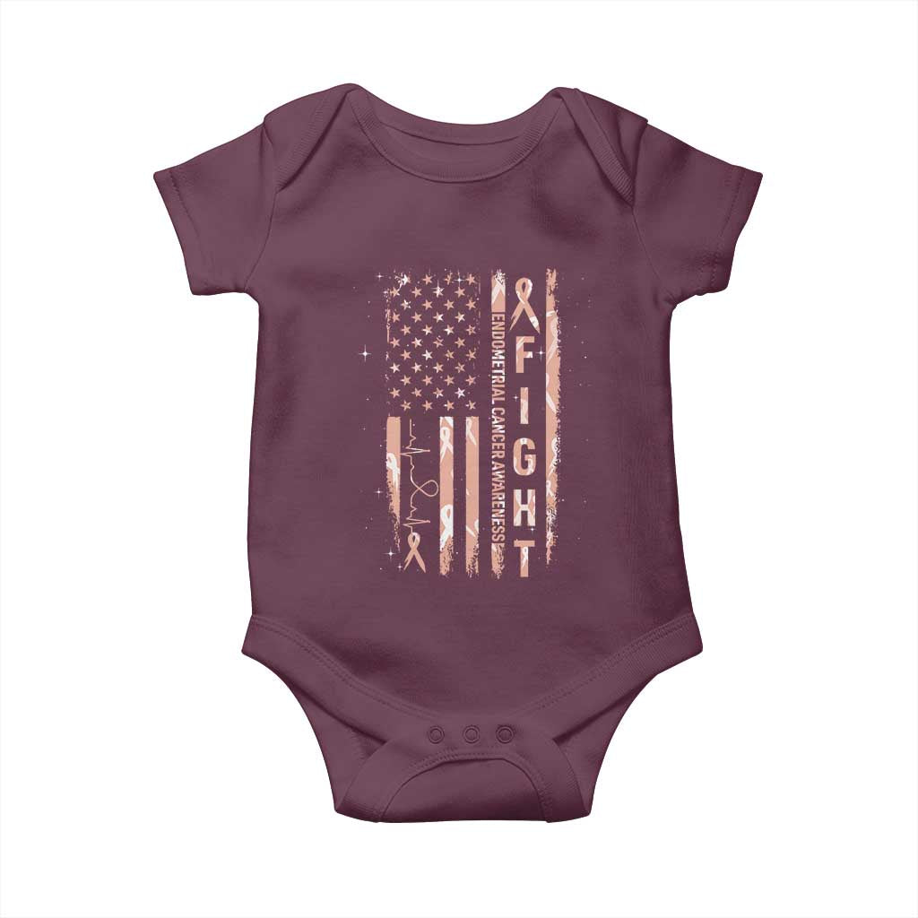 American Flag Endometrial Cancer Baby Onesie Fight Together Peach Ribbon Support Squad