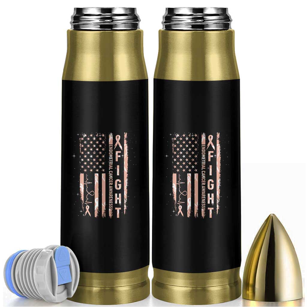 American Flag Endometrial Cancer Bullet Tumbler Fight Together Peach Ribbon Support Squad