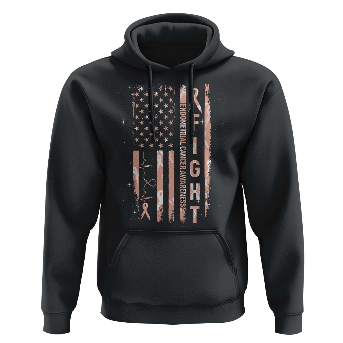 American Flag Endometrial Cancer Hoodie Fight Together Peach Ribbon Support Squad