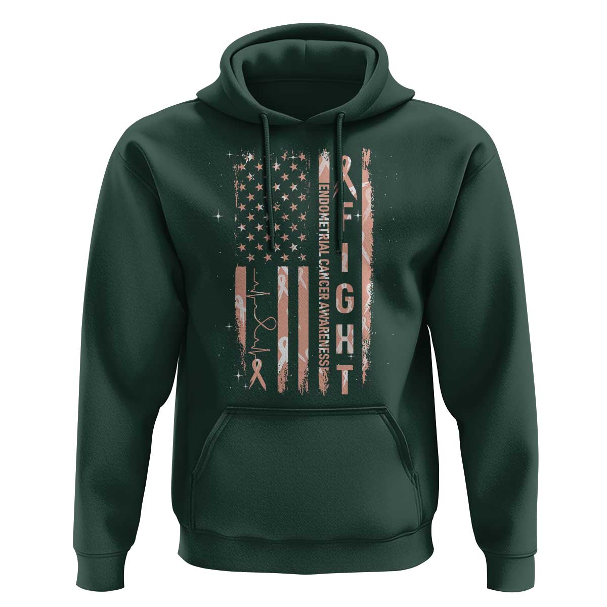 American Flag Endometrial Cancer Hoodie Fight Together Peach Ribbon Support Squad