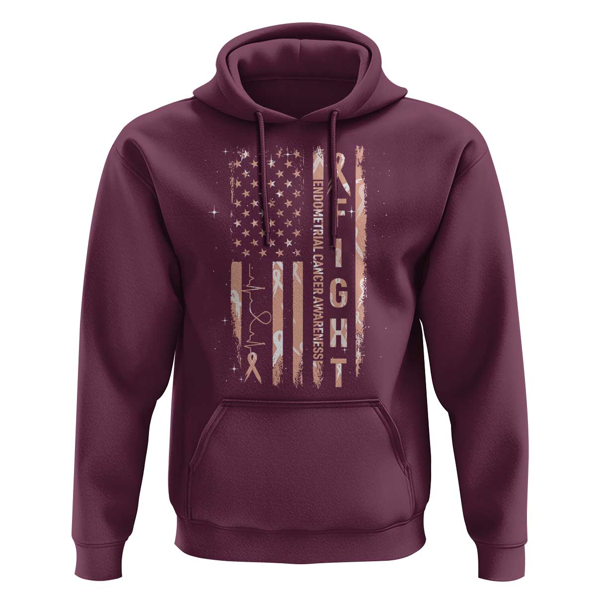 American Flag Endometrial Cancer Hoodie Fight Together Peach Ribbon Support Squad