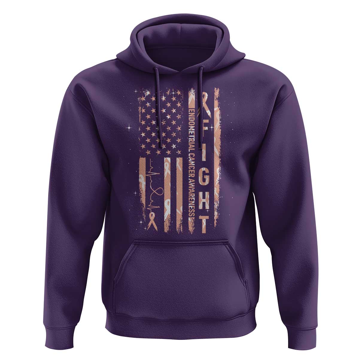 American Flag Endometrial Cancer Hoodie Fight Together Peach Ribbon Support Squad