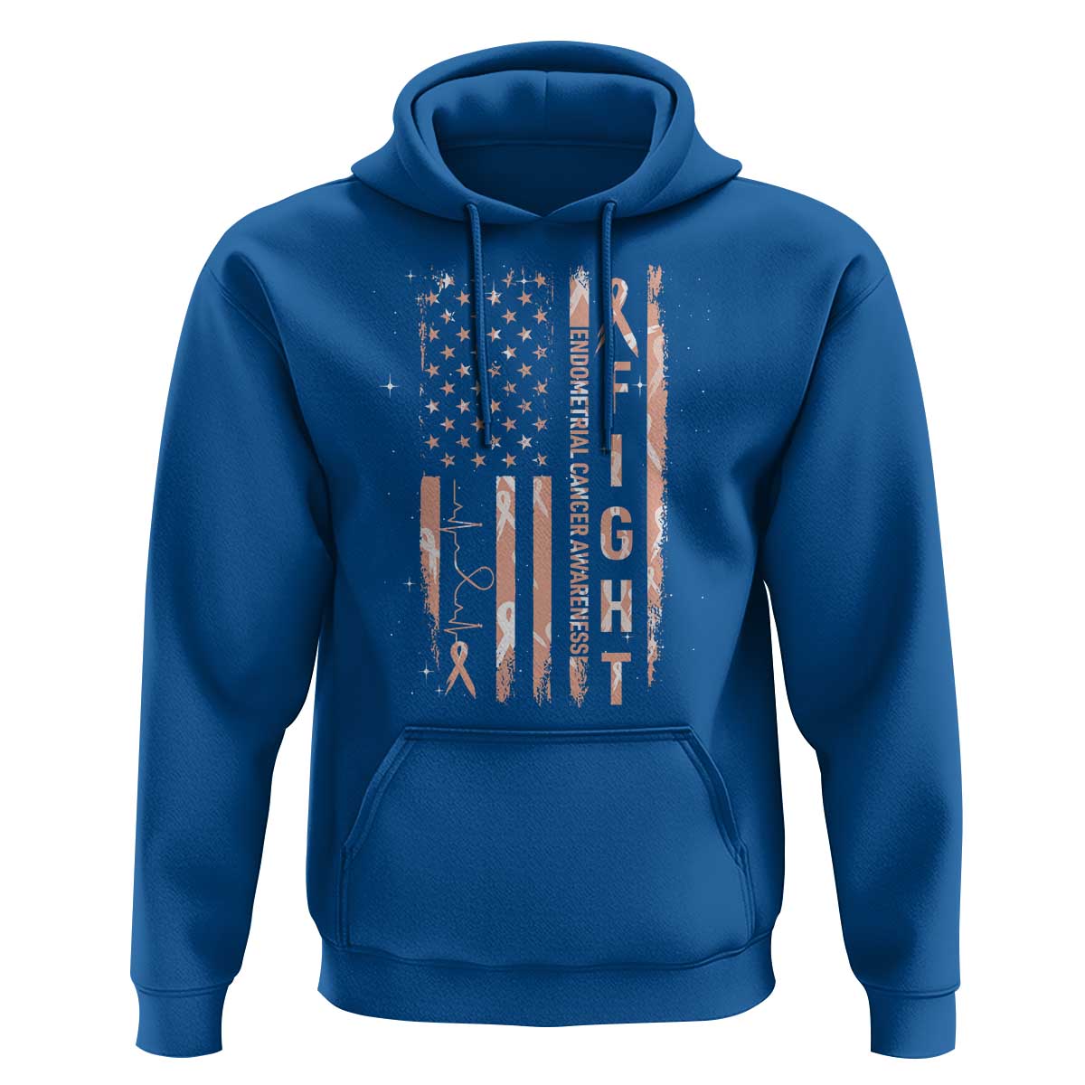 American Flag Endometrial Cancer Hoodie Fight Together Peach Ribbon Support Squad