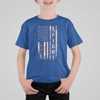 American Flag Endometrial Cancer T Shirt For Kid Fight Together Peach Ribbon Support Squad